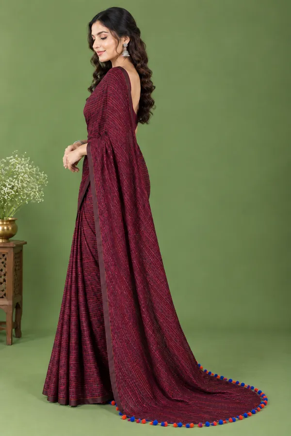 Trendy_Cotton_Stripe_Saree_with_Colorful_Tassels