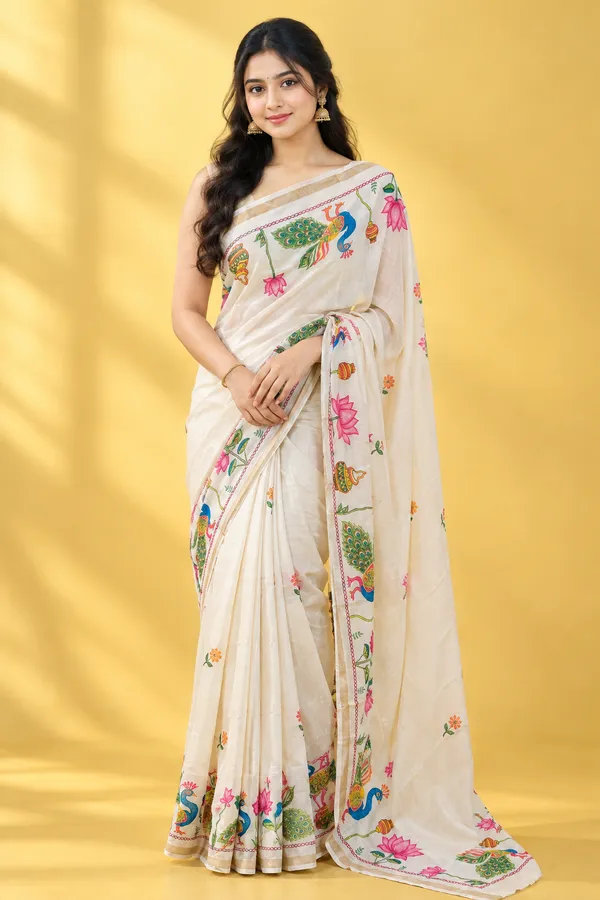 Trendy_Printed_Saree_with_Peacock_&_Floral_Design