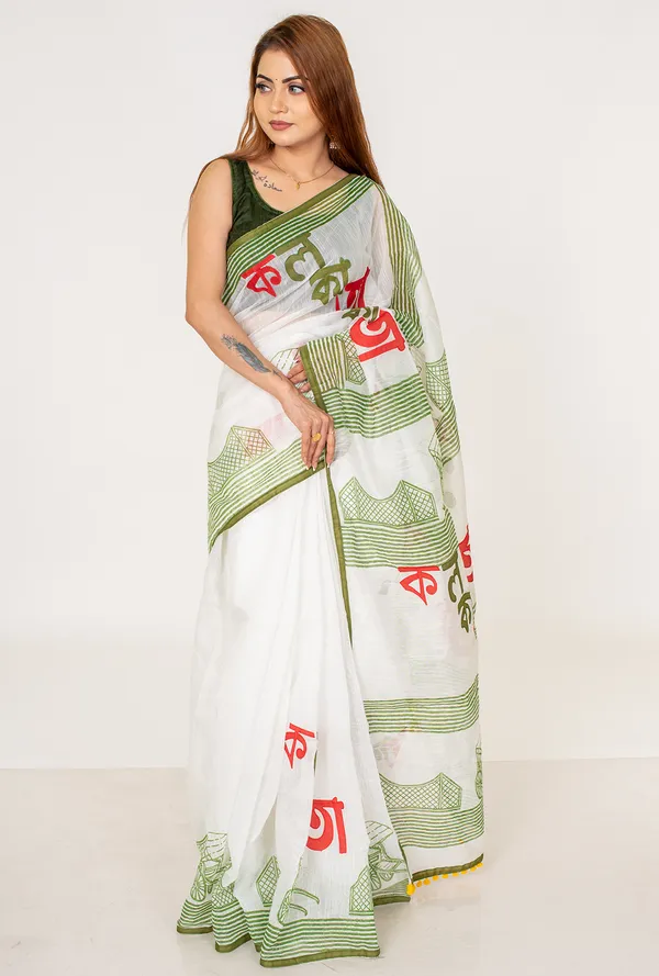 White_Cotton_Saree_with_Bengali_Letter_Print