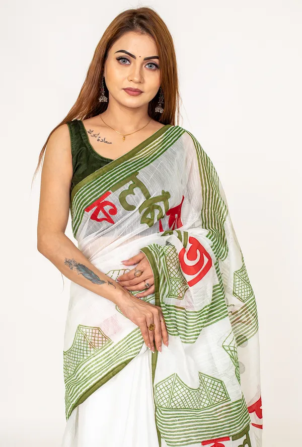 White_Cotton_Saree_with_Bengali_Letter_Print