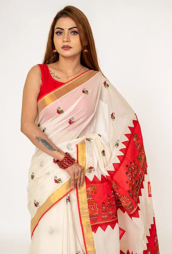 White_Embroidered_Cotton_Saree_with_Red_Printed_Pallu