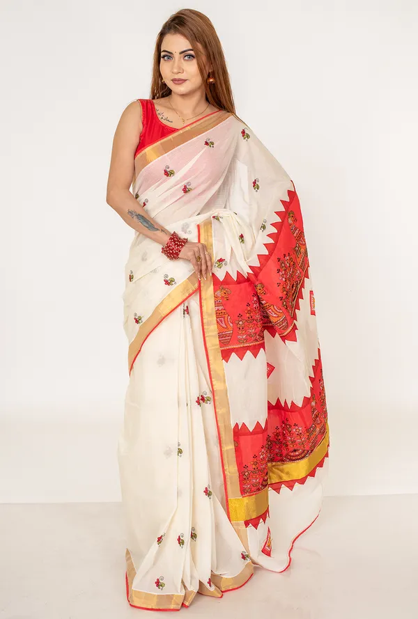 White_Embroidered_Cotton_Saree_with_Red_Printed_Pallu