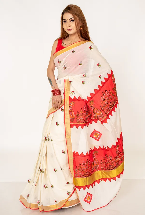 White_Embroidered_Cotton_Saree_with_Red_Printed_Pallu