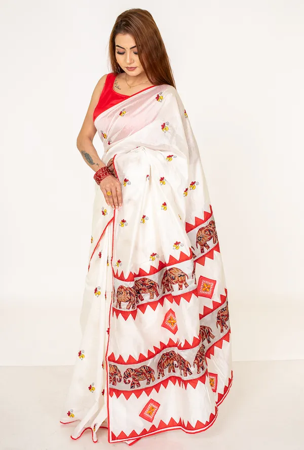 White_Embroidered_Cotton__blend__Saree_with_Red_Border