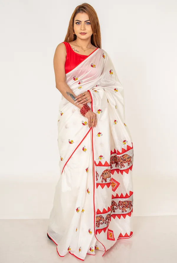 White_Embroidered_Cotton__blend__Saree_with_Red_Border