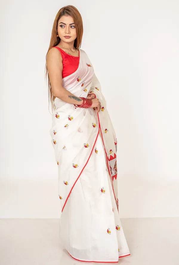 White_Embroidered_Cotton__blend__Saree_with_Red_Border