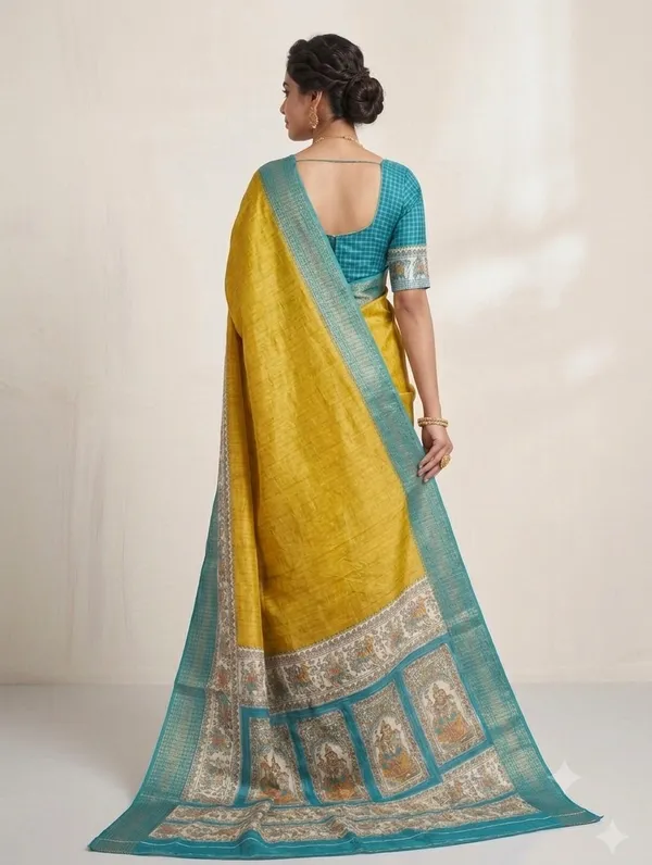 Yellow_Kalamkari_Border_mul_cotton_Saree