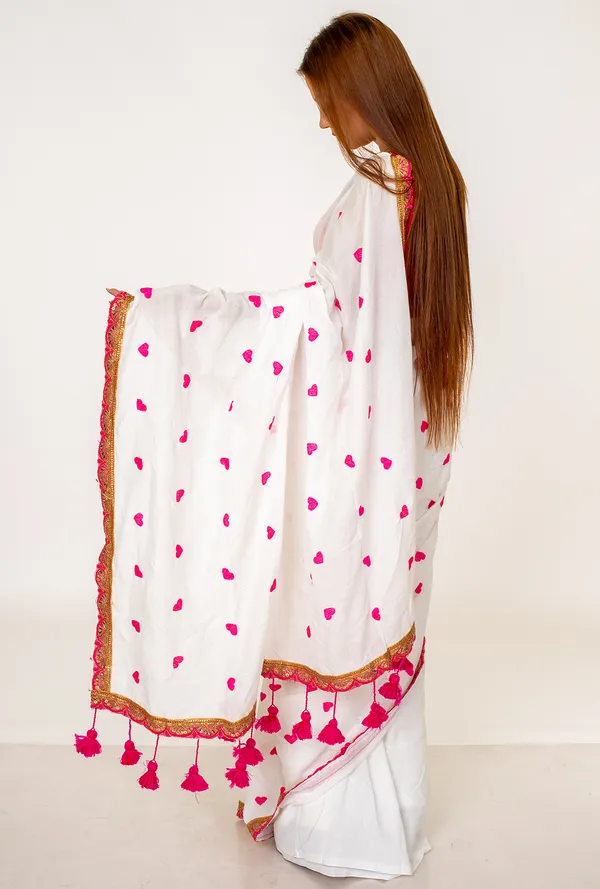 khadi_cotton_heart_Print_White_Saree