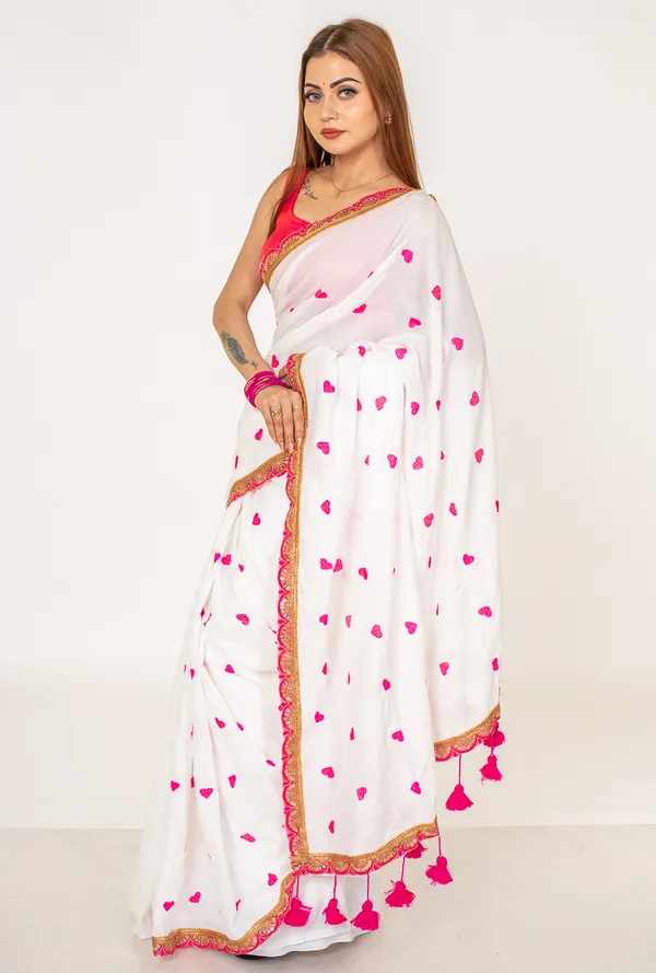 khadi_cotton_heart_Print_White_Saree