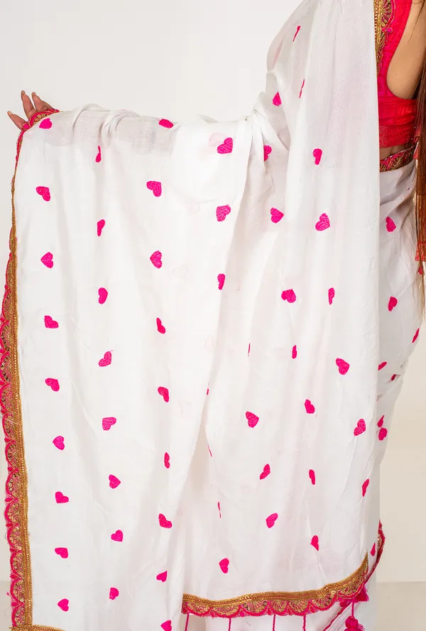 khadi_cotton_heart_Print_White_Saree