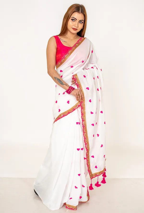 khadi_cotton_heart_Print_White_Saree