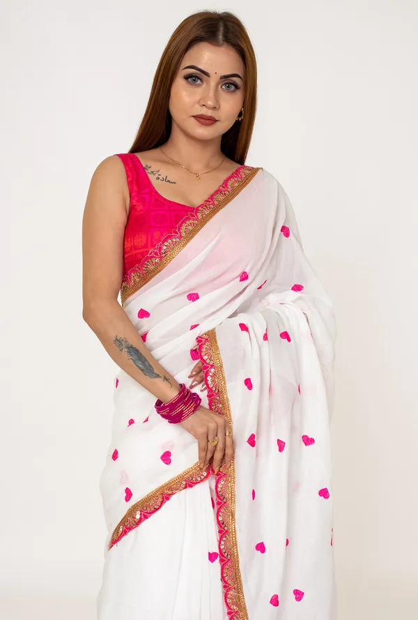 khadi_cotton_heart_Print_White_Saree