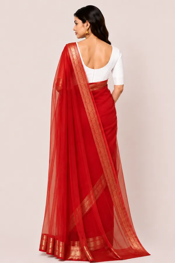 red_organza_tissue_saree_with_gold_zari_border