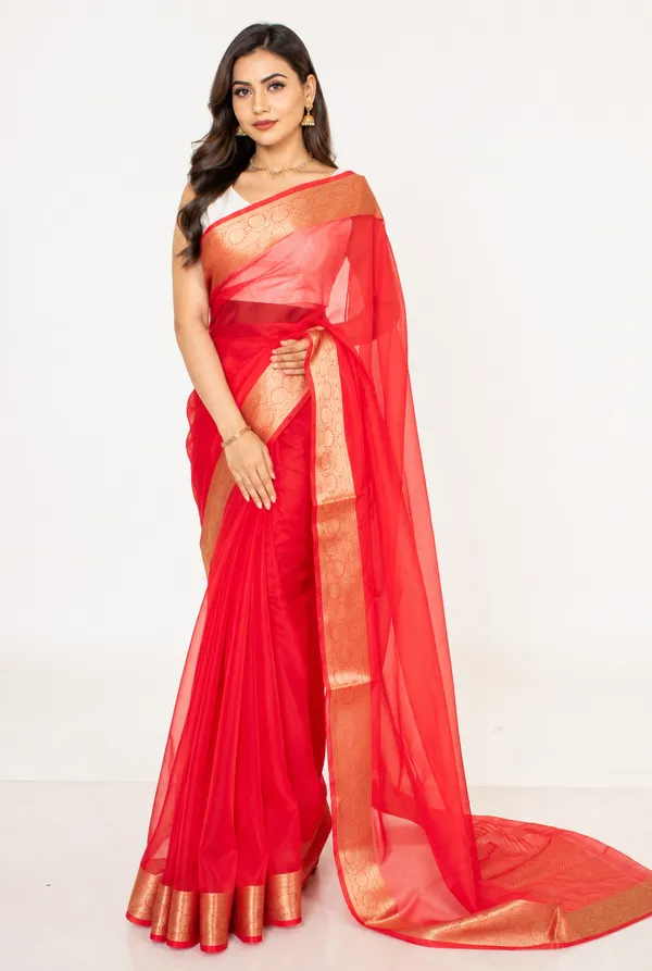 red_organza_tissue_saree_with_gold_zari_border