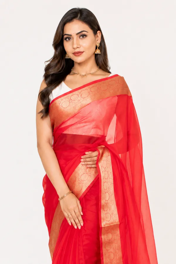 red_organza_tissue_saree_with_gold_zari_border