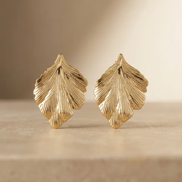 RAVUNE_Golden_Leaf_Gold_Stainless_Steel_Anti-Tarnish_Earring_Stud__for_Women