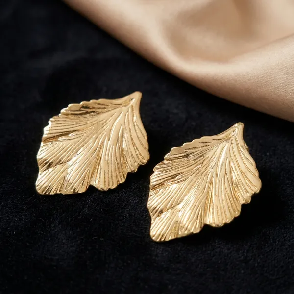 RAVUNE_Golden_Leaf_Gold_Stainless_Steel_Anti-Tarnish_Earring_Stud__for_Women