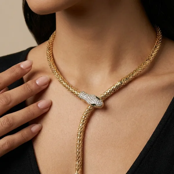 RAVUNE_Serpent_Collar_Gold_Stainless_Steel_Anti-Tarnish_Necklace___for_Women