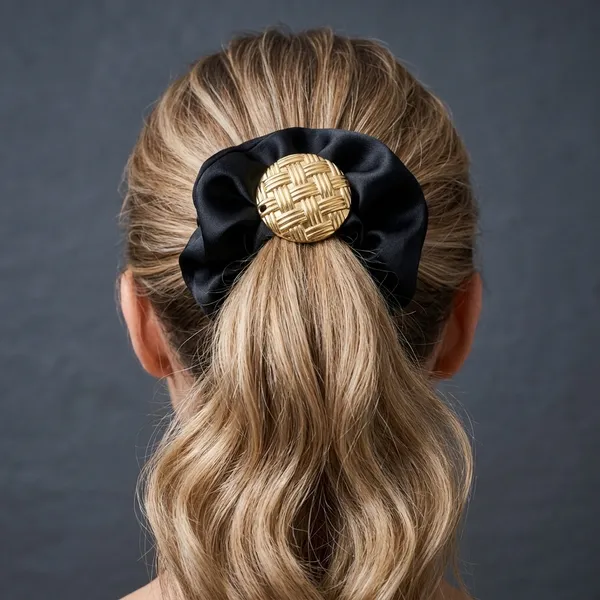 RAVUNE_Weave_Scrunchie_Gold_Stainless_Steel_Anti-Tarnish_Hair_Tie_For_Women