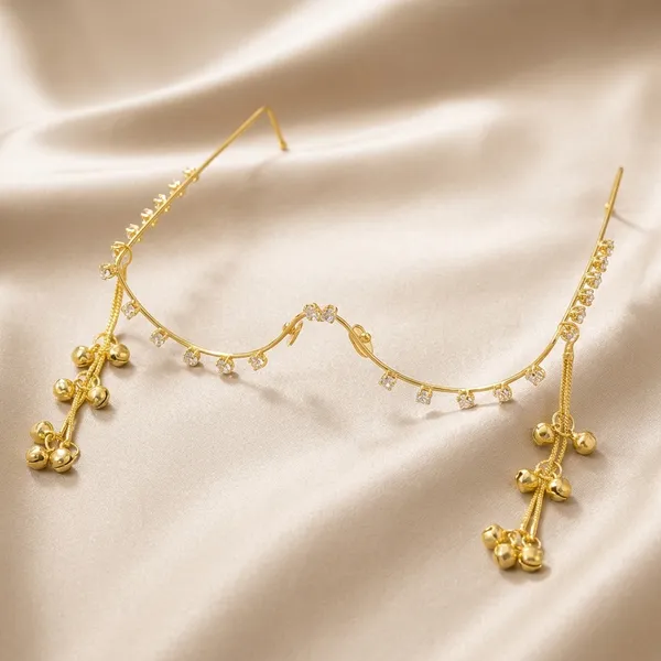RAVUNE_Crystal_Undereye__Heart_With_Detachable_Ghungro_Gold_Stainless_Steel_Anti-Tarnish_Facelets__For_Women