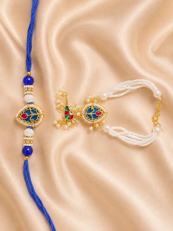 Blue_Mayura_RAVUNÉ_Heritage_Kundan_and_Moti_Couple_Rakhi_(Bhaiya_Bhabhi)_For_Women_&_Men_