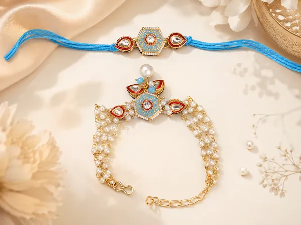 RAVUNÉ_Blue_Eyes_Heritage_Kundan_and_Moti_Couple_Rakhi_(Bhaiya_Bhabhi)_For_Women_&_Men_