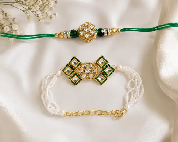 RAVUNÉ_Green_Royal_Heritage_Kundan_and_Moti_Couple_Rakhi_(Bhaiya_Bhabhi)_For_Women_&_Men_