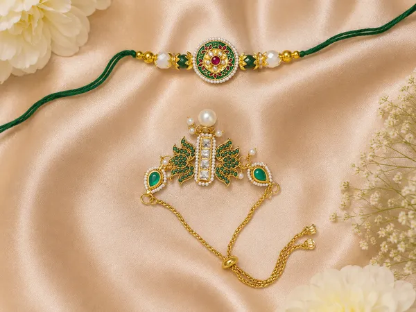 Lotus_Green_RAVUNÉ_Heritage_Kundan_and_Moti_Couple_Rakhi_(Bhaiya_Bhabhi)_For_Women_&_Men_