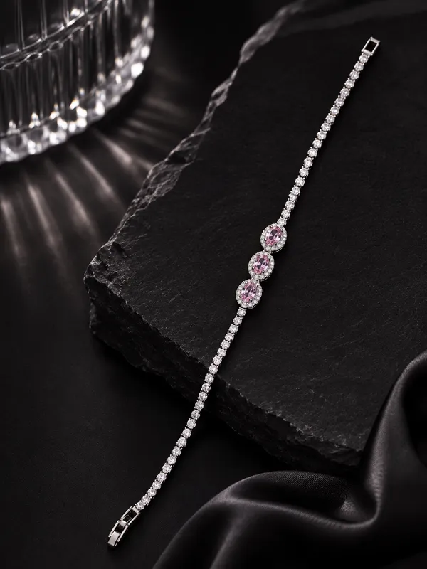 RAVUNE_Blush_Pink_Trio_Oval_Halo_Tennis_Silver_Stainless_Steel_Anti-Tarnish_Bracelet_for_Women