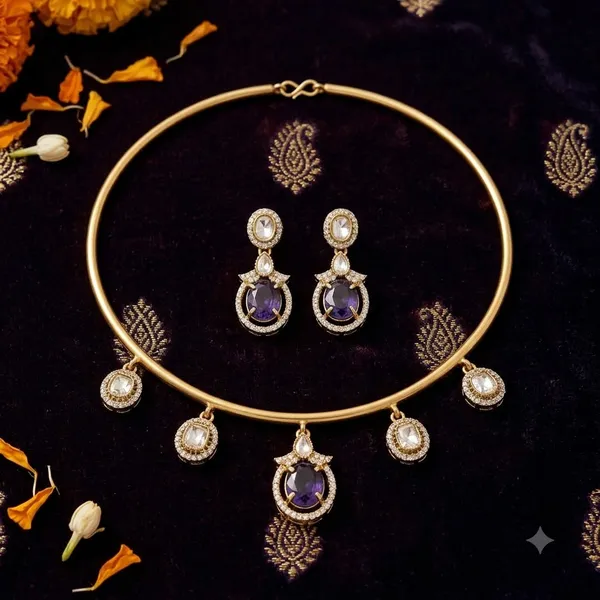 RAVUNE_HANDMADE_Amethyst_Drop_Collar_&_Earring_Set_FOR_WOMEN