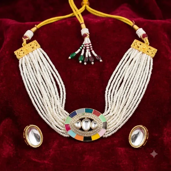 RAVUNE_HANDMADE_Meenakari_Polki_Pearl_Choker_Set_FOR_WOMEN