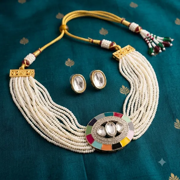 RAVUNE_HANDMADE_Meenakari_Polki_Pearl_Choker_Set_FOR_WOMEN