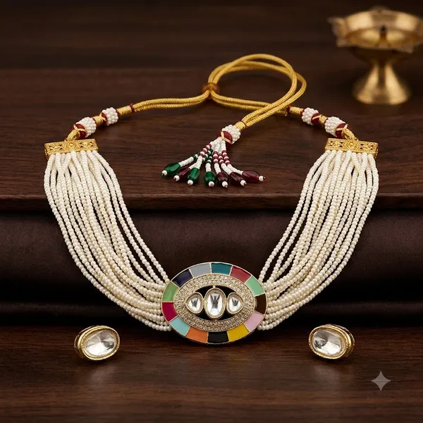 RAVUNE_HANDMADE_Meenakari_Polki_Pearl_Choker_Set_FOR_WOMEN