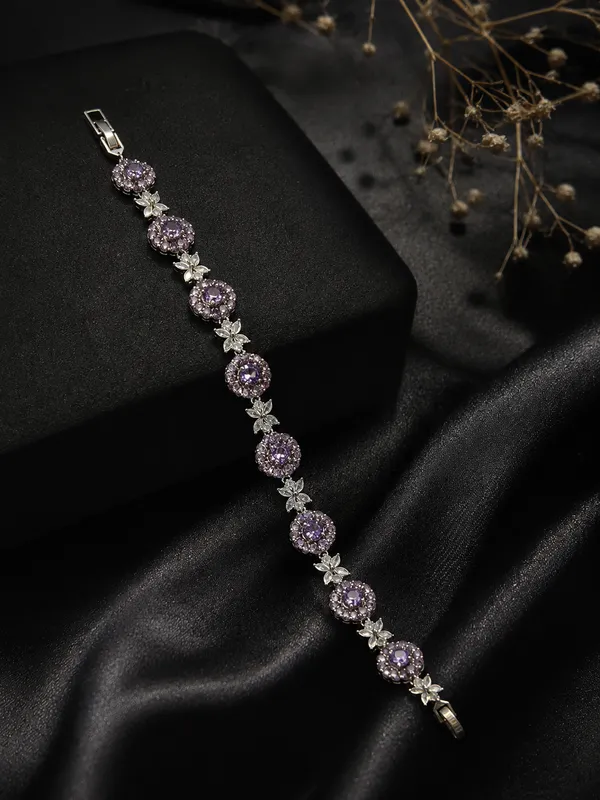 RAVUNE_Lavender_Floral_Halo_Silver_Stainless_Steel_Anti-Tarnish_Bracelet_for_Women