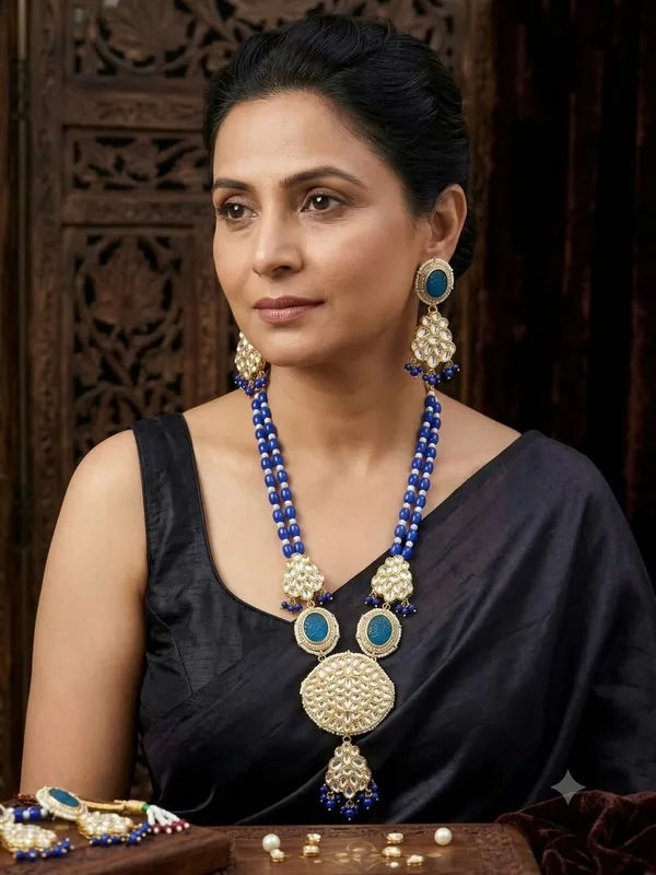RAVUNE_HANDMADE_Royal_Blue_Kundan_Pearl_Necklace_Set_for_women