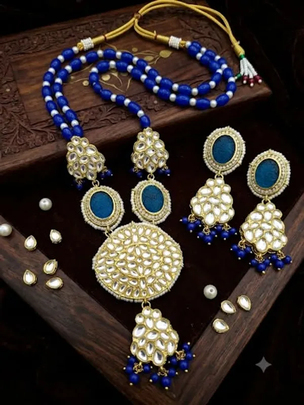 RAVUNE_HANDMADE_Royal_Blue_Kundan_Pearl_Necklace_Set_for_women
