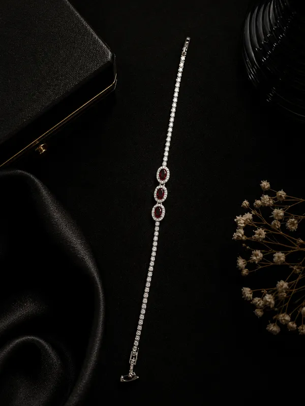 RAVUNE_Ruby_Trio_Oval_Halo_Tennis_Silver_Stainless_Steel_Anti-Tarnish_Bracelet_for_Women