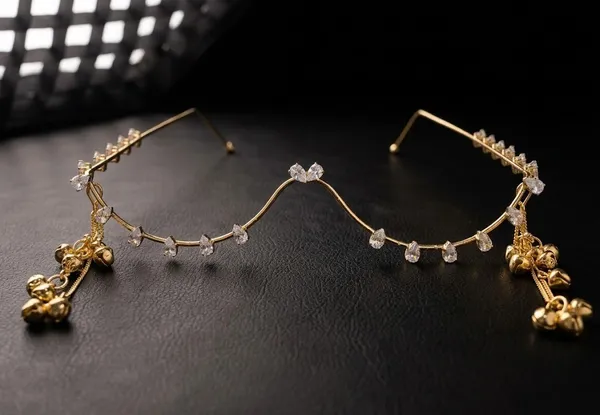 RAVUNE_Crystal_Undereye__Heart_With_Detachable_Ghungro_Gold_Stainless_Steel_Anti-Tarnish_Facelets__For_Women