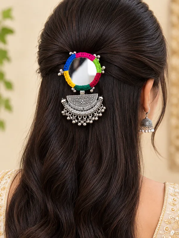 Vibrant_Mirror-Work_&_Oxidized_Chandbali_Hair_Clip