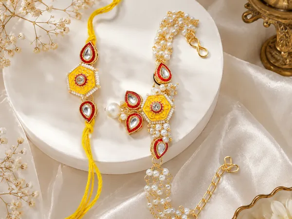 RAVUNÉ_Yellow_Eyes_Heritage_Kundan_and_Moti_Couple_Rakhi_(Bhaiya_Bhabhi)_For_Women_&_Men_