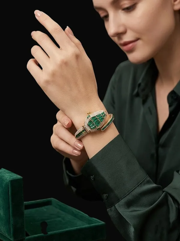 RAVUNE_Green_Serpent__Gold_Stainless_Steel_Anti-Tarnish_Bracelet_Watch___For_Women
