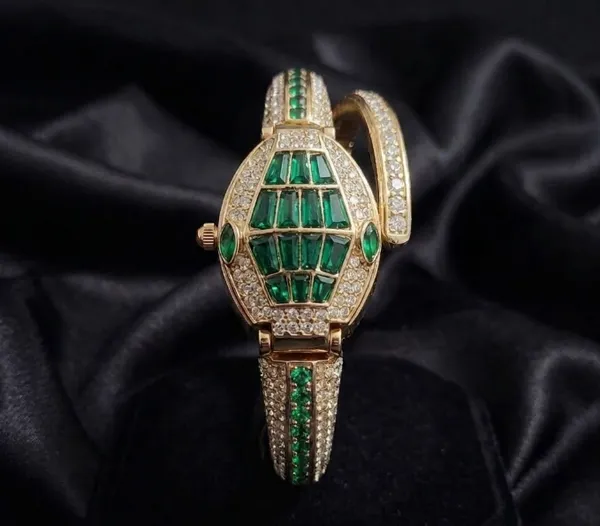 RAVUNE_Green_Serpent__Gold_Stainless_Steel_Anti-Tarnish_Bracelet_Watch___For_Women