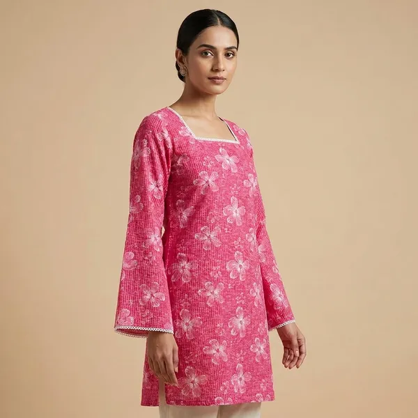 Pink_Floral_Printed_Cotton_Kurti_With_Square_Neckline_And_Bell_Sleeves