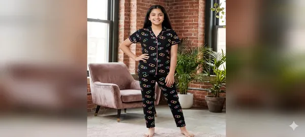 Stylish_Black_Printed_Nightwear_Set_For_Girls