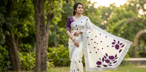 Elegant_White_Saree_With_Purple_Floral_Embroidery