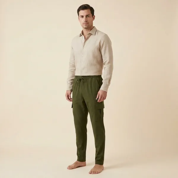 Men's_Olive_Green_Cargo_Joggers_With_Elastic_Waistband