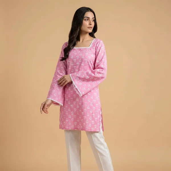 Pink_Floral_Print_Kurti_With_Bell_Sleeves