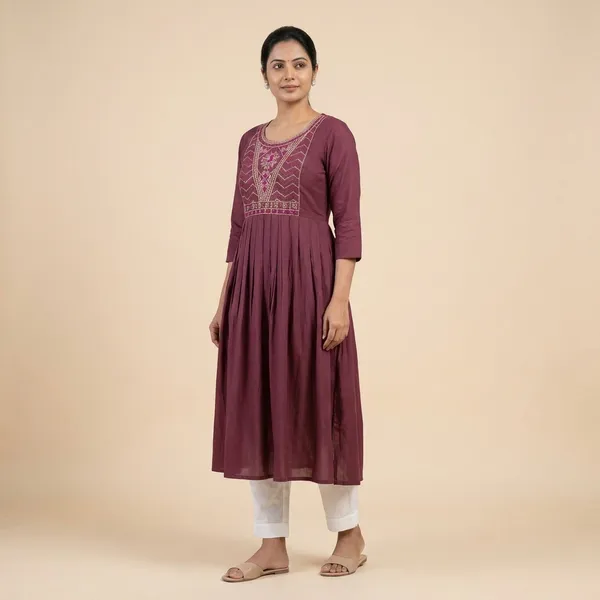Purple_Embroidered_Anarkali_Kurta_With_White_Leggings_For_Women