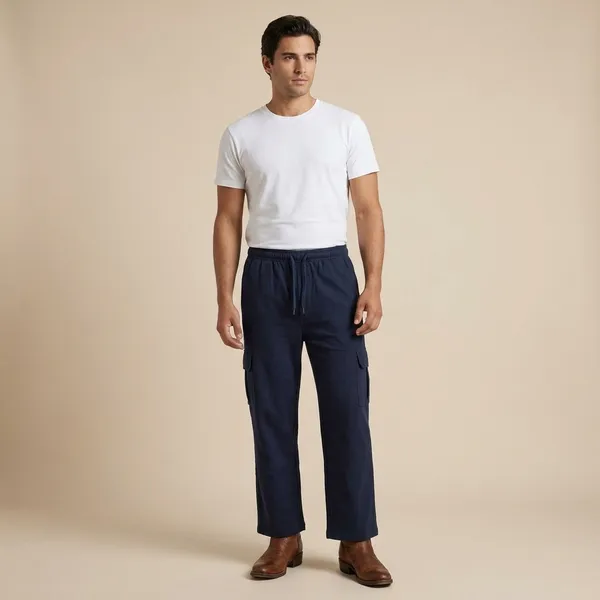 Men's_Navy_Blue_Relaxed_Fit_Drawstring_Cargo_Pants