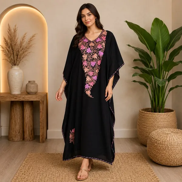 Black_Embroidered_Premium_Handmade_Kashmiri_Kaftan_With_Floral_Motifs